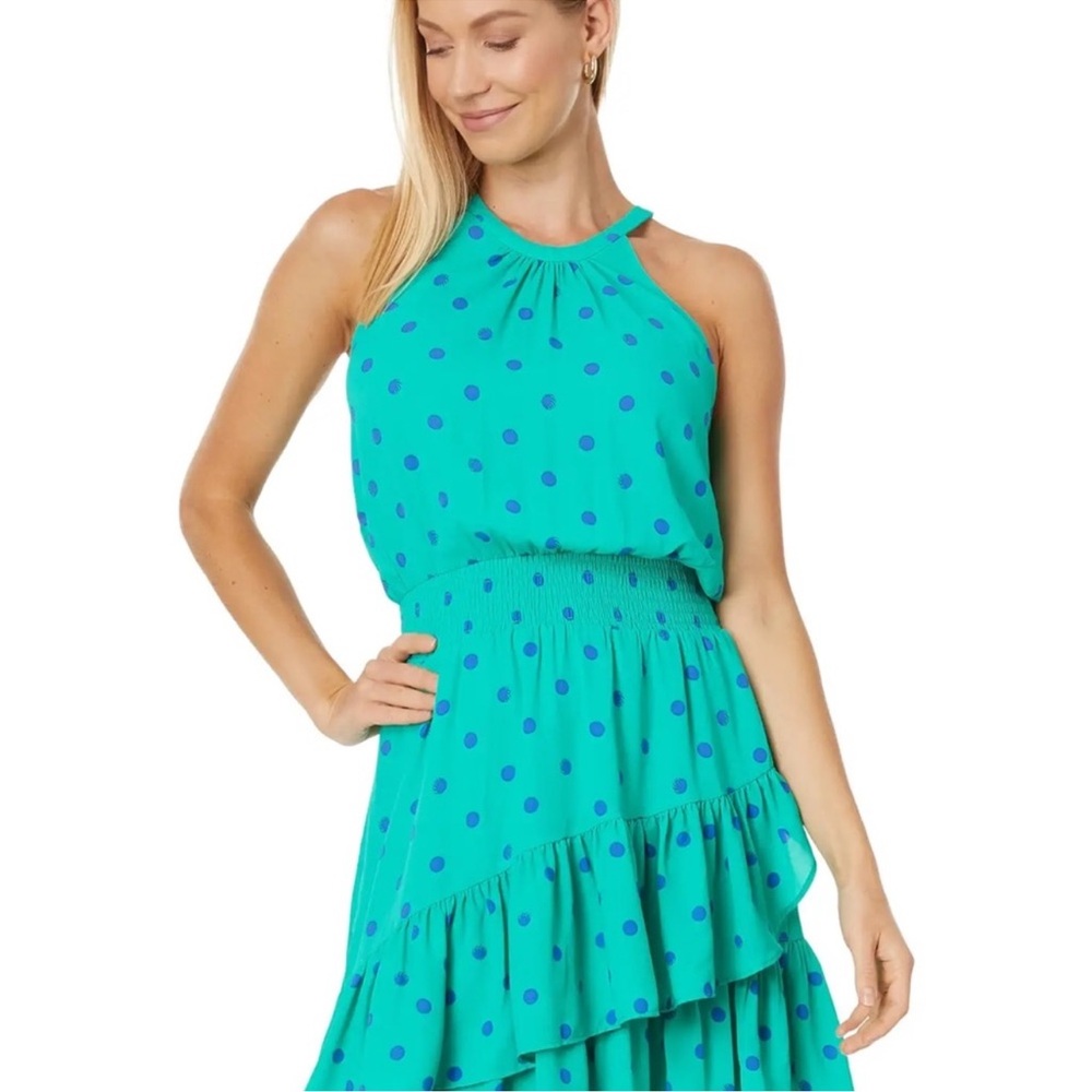 Lilly Pulitzer Pamelyn botanical green hotter spot green blue dot dress $198
